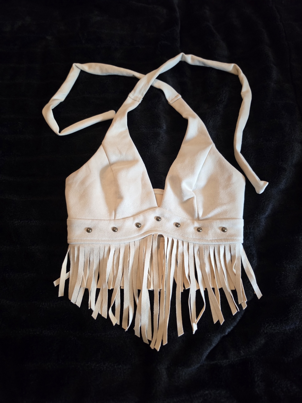 Faux Suede Fringe Halter Top